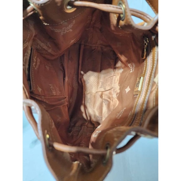 Authentic MCM Visetos Essential Drawstring Bucket Bag Cognac - Picture 5 of 16